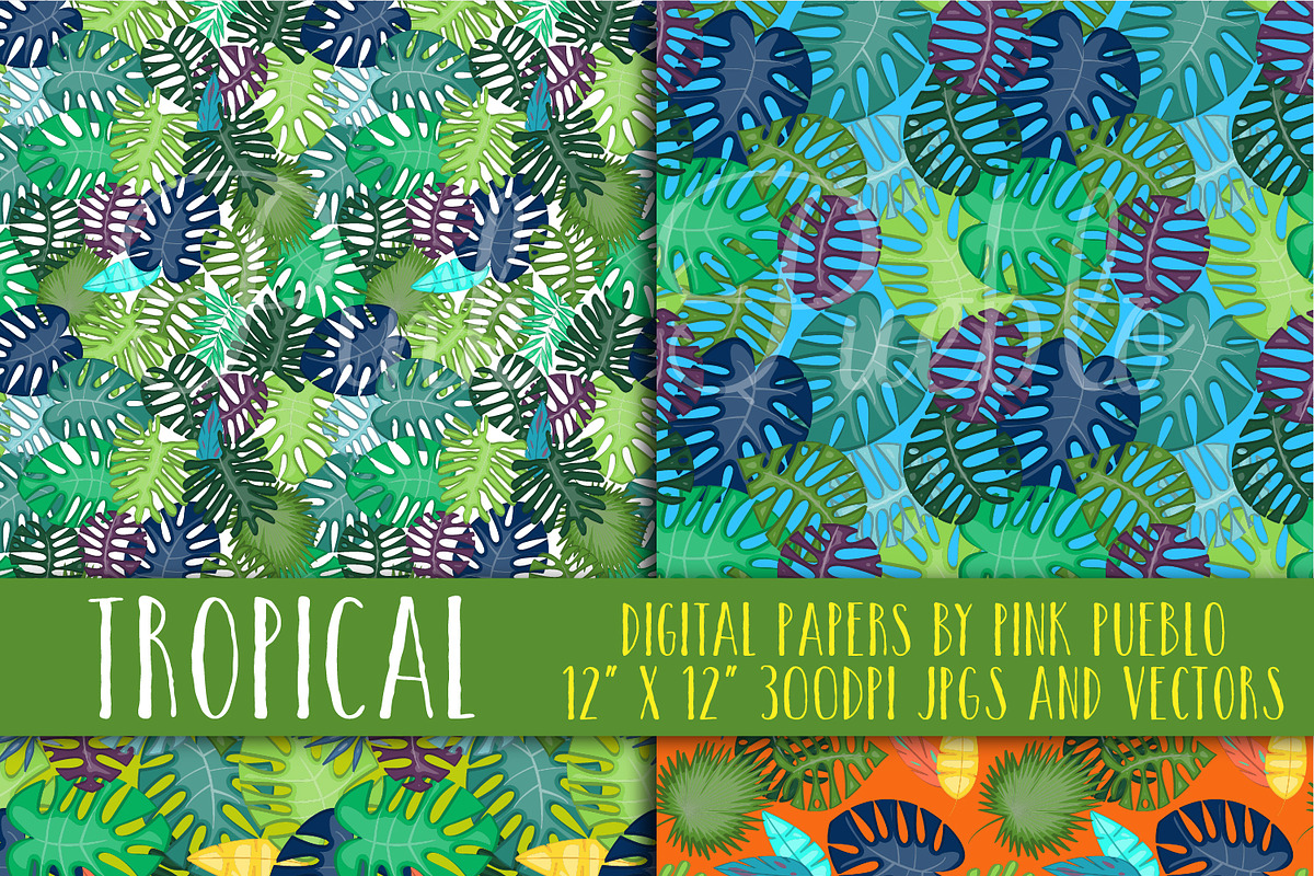 Tropical Leaf Patterns & Backgrounds, a Pattern Graphic by PinkPueblo (Photo 2 of 2)