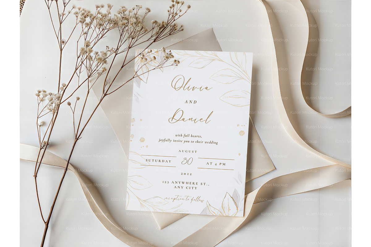 Wedding Card Mockup with Flowers, a Product Mockup by MockupWizard (Photo 5 of 5)