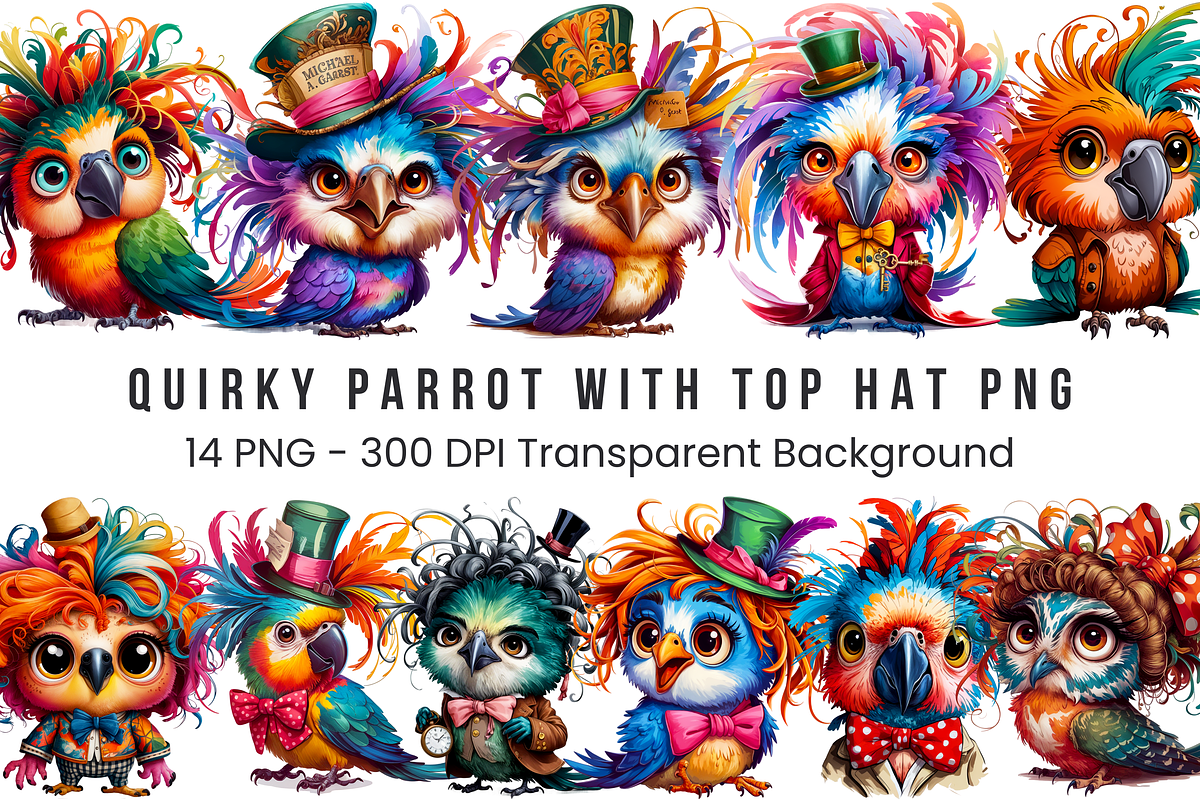 Quirky Parrot PNG Clipart Bundle, a Graphic by Clipart Bloom (Photo 1 of 15)