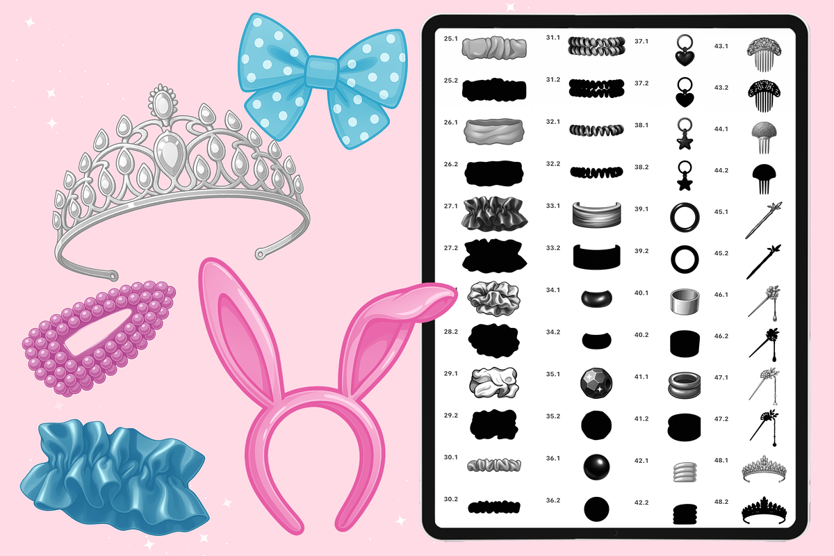 Procreate Hair Accessories brushes, a Brush Add-On by Revabrush (Photo 5 of 6)