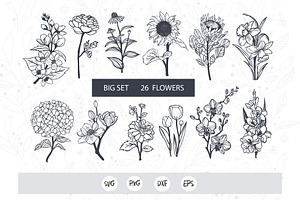 Flowers Alphabet Outline Art