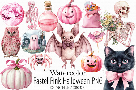 Pastel Pink Halloween PNG Clipart, a Graphic by Libby Wishes
