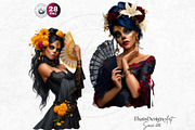 La Catrina Day of the dead Clipart 4, a Seasonal Illustration by ThatsDesignArt (Thumbnail 4 of 10)