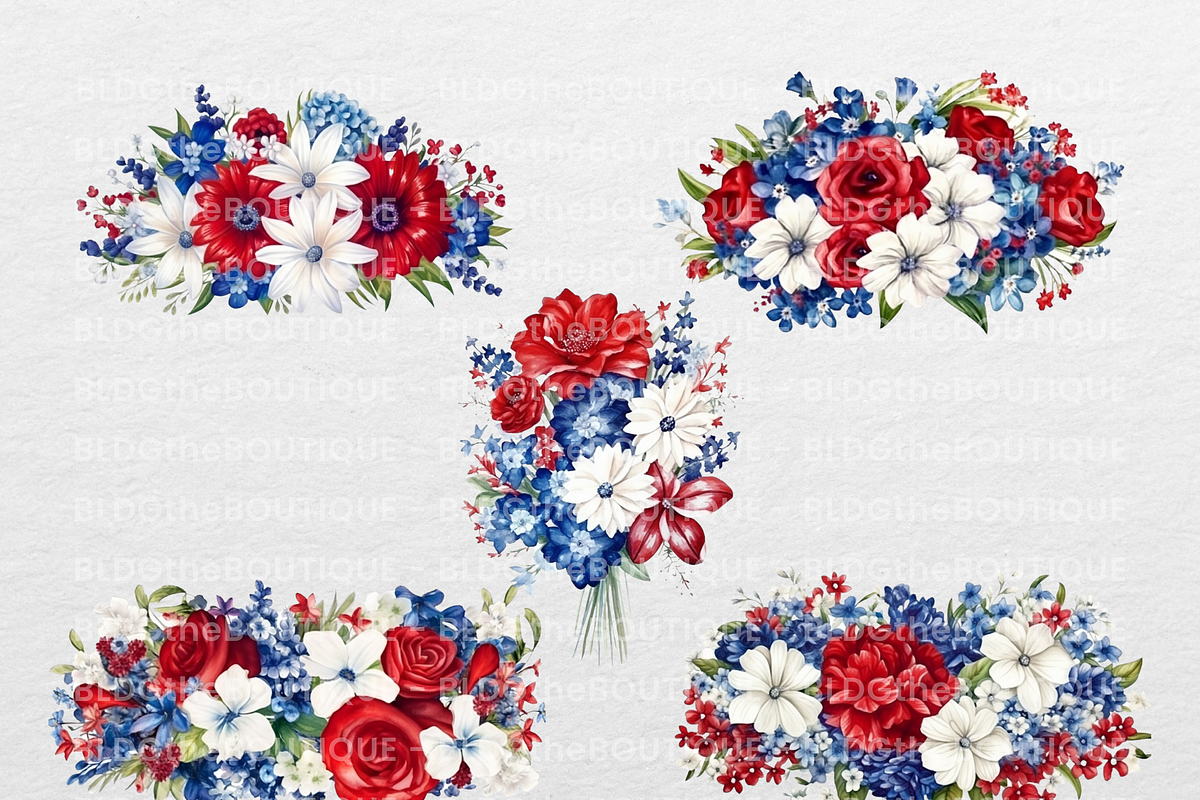 4th of July Patriotic Floral Clipart