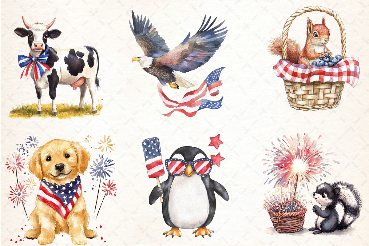 watercolor Animals 4th of July, an Illustration by DreamCafeArt (Photo 2 of 5)