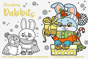 6 Cute cartoon Christmas rabbits, an Animal Illustration by Azuzlikus