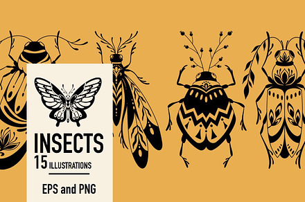 Insects. Graphic clipart + patterns., a Wallpaper Graphic by heyXeni