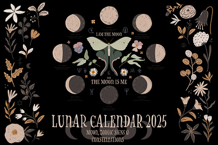 Lunar Calendar 2025, Moon Phases, a Decorative Illustration by Ruslana Lubenets
