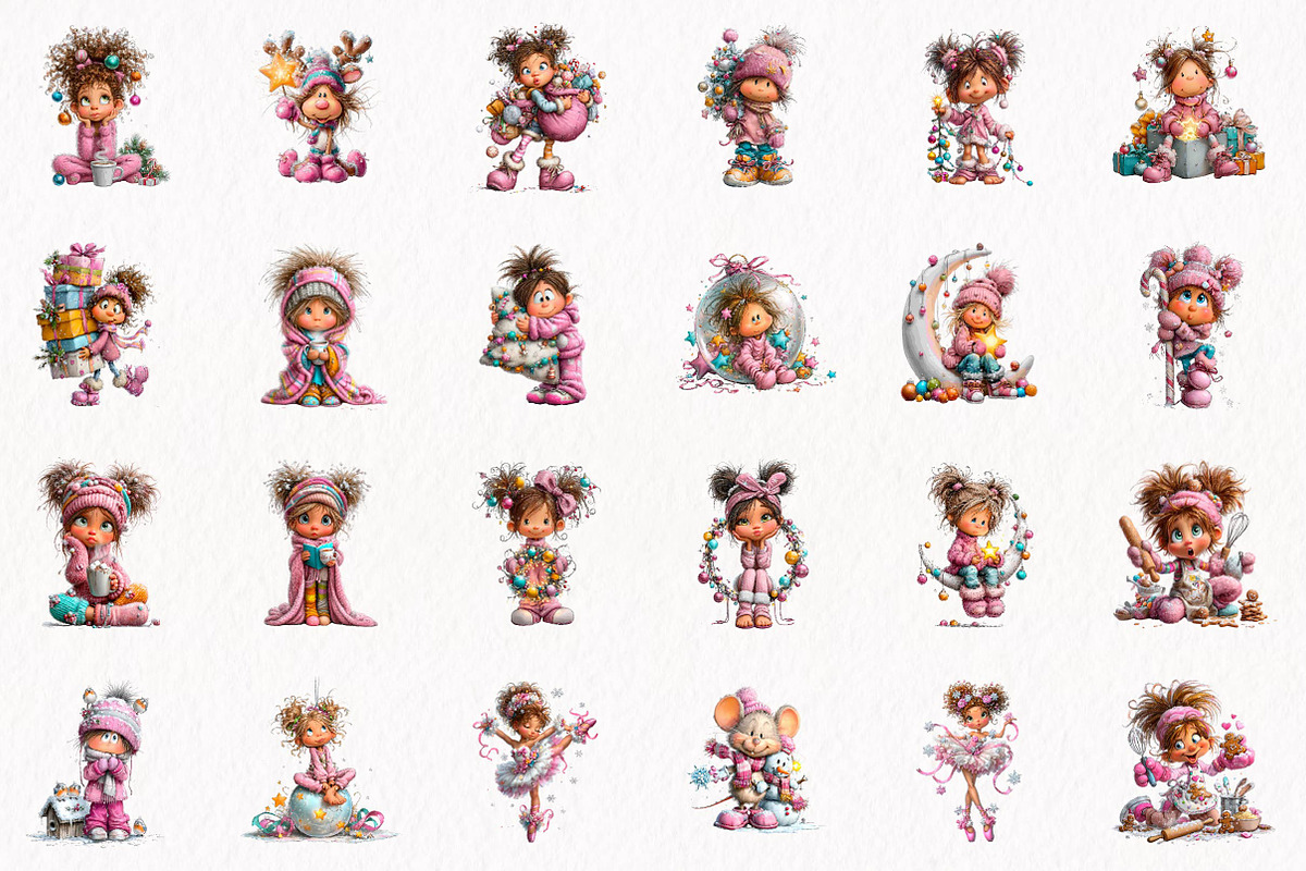 Whimsical Christmas Girl Clipart, a Seasonal Illustration by fashionaddict (Photo 4 of 7)