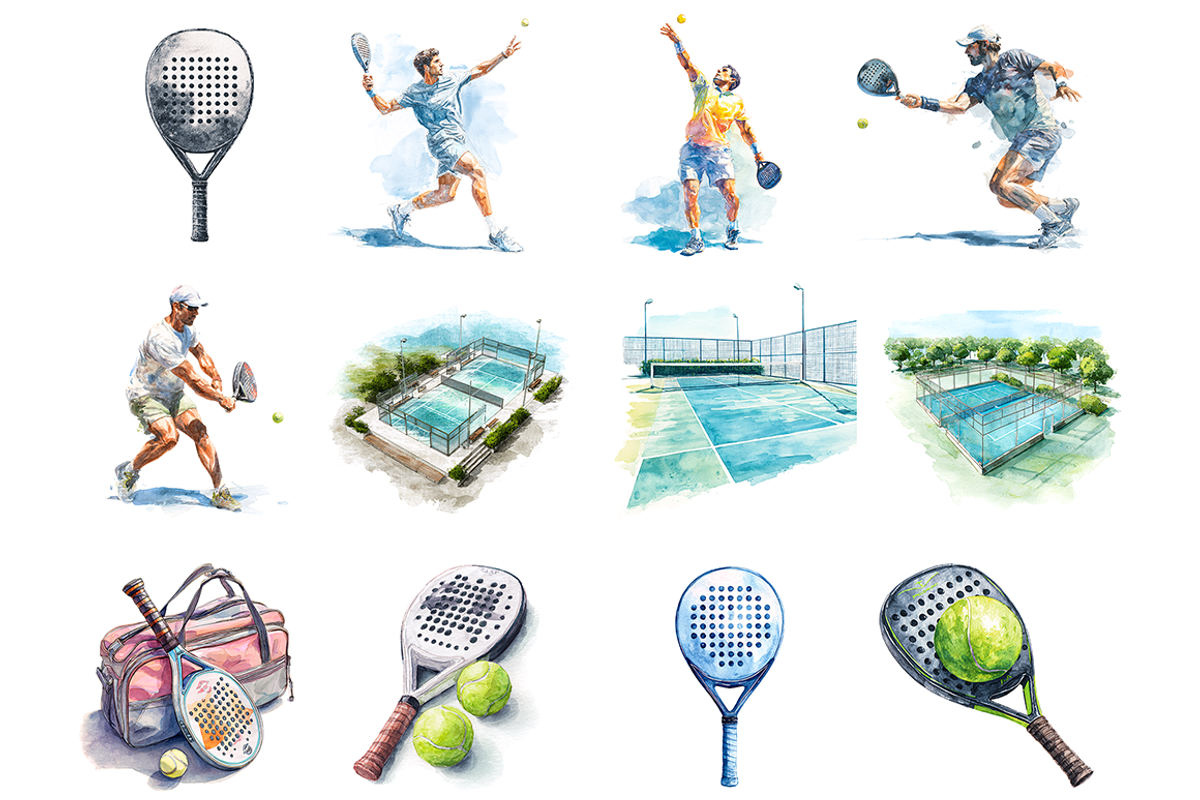 Watercolor Padel Clipart, a Sport Illustration by stickermadness (Photo 2 of 4)