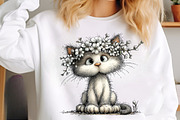 Whimsical floral spring cat clipart, an Illustration by SinaCreation (Thumbnail 9 of 11)