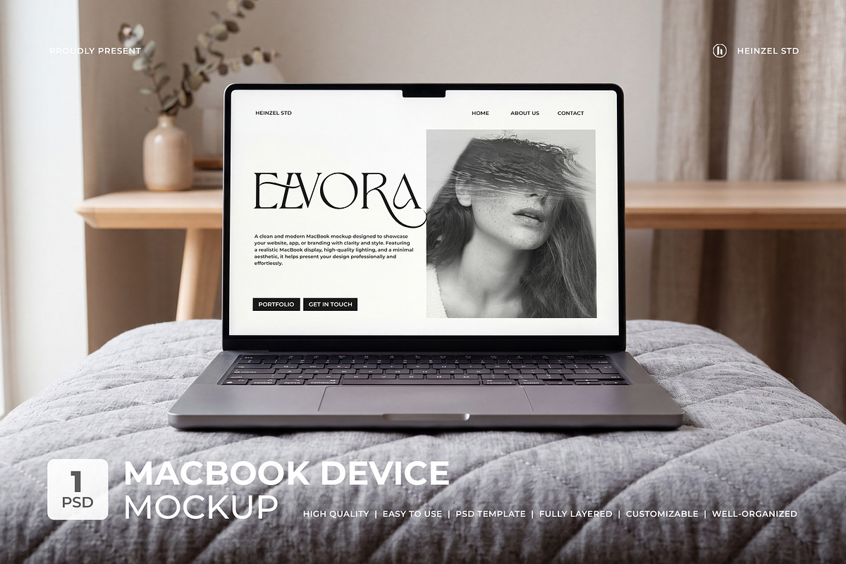 Elvora - Macbook Device Mockup, a Mac Mockup by Heinzel Std Mockup (Photo 1 of 5)