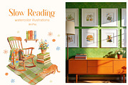 Slow Reading. Watercolor clipart, an Education Illustration by Polli Deeva (Thumbnail 8 of 12)