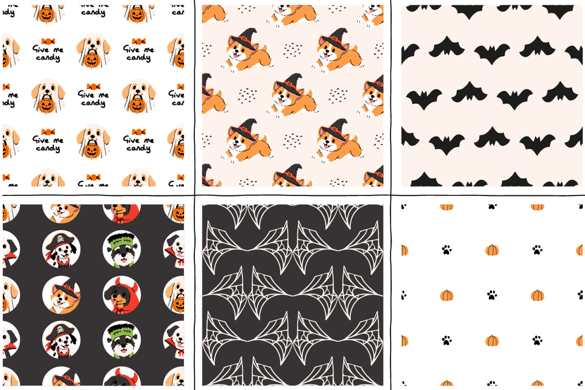 20 Halloween Dogs Seamless Patterns, a Pattern Graphic by Zeukaa (Photo 3 of 10)