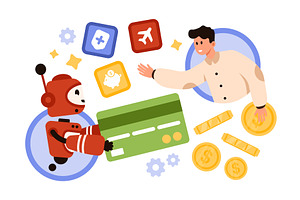 AI Robot Assisting Man With Online, a Finance Illustration by Flashvector