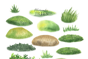 Watercolor Green Trees Clipart