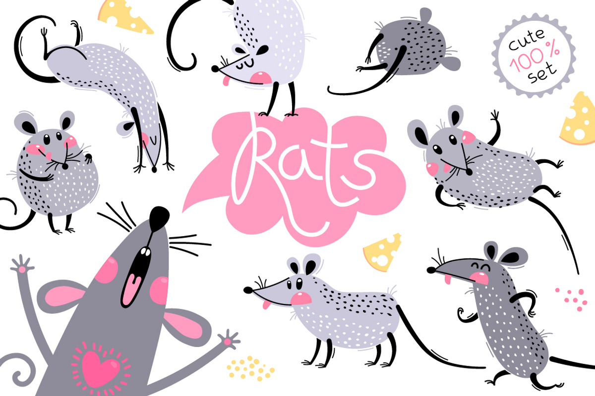 Rats - cute set, an Animal Illustration by Baksiabat (Photo 1 of 7)