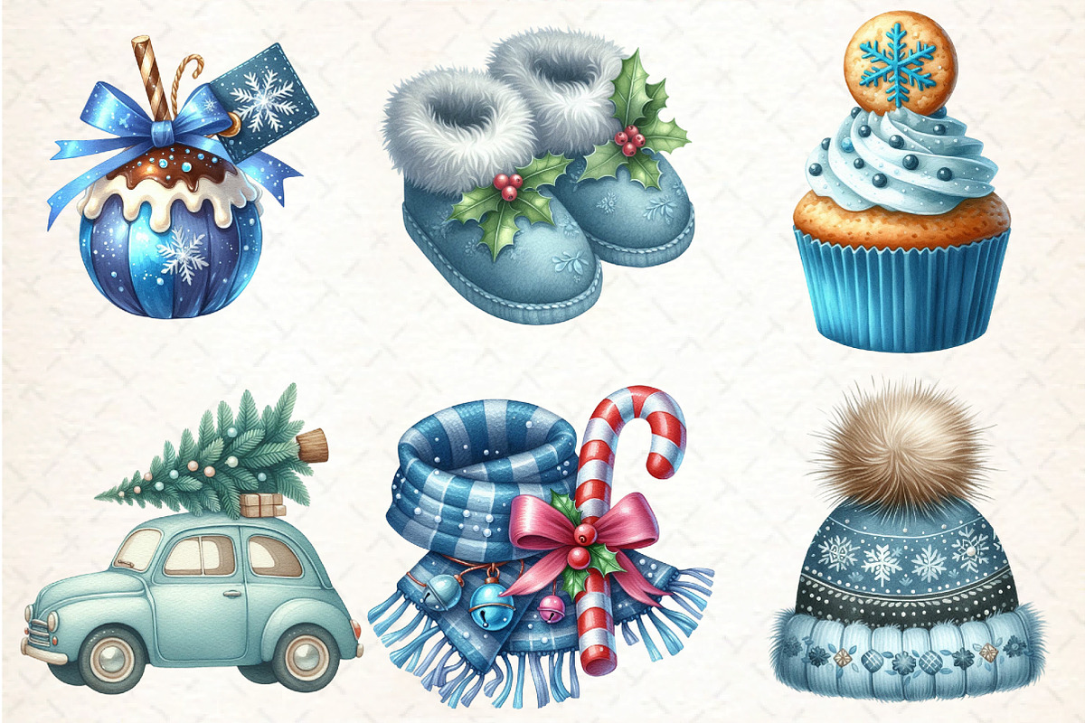 Cozy Christmas Blue Clipart, an Illustration by DreamCafeArt (Photo 4 of 7)