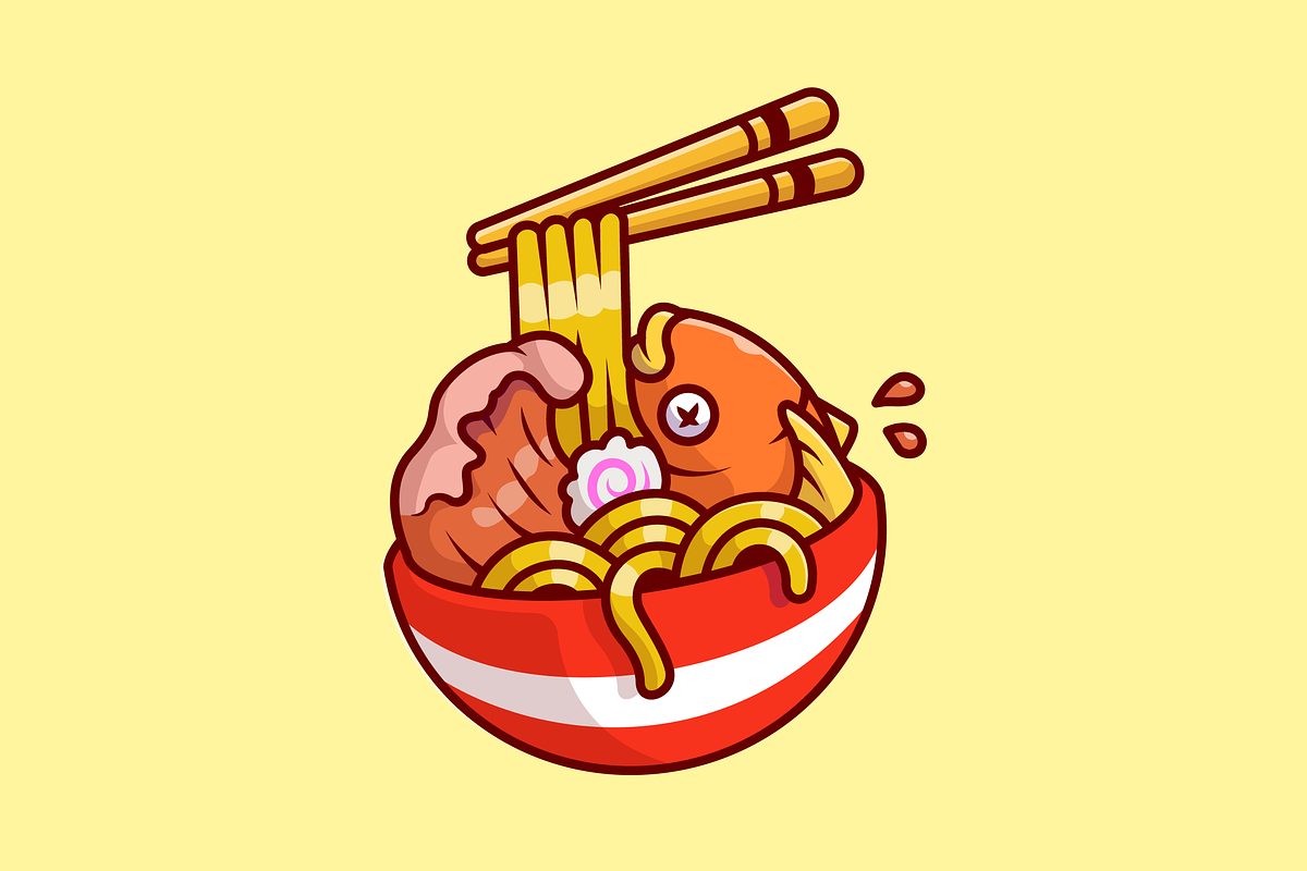 Ramen Noodle Fish With Chopstick, a Food Illustration by Catalyst Labs