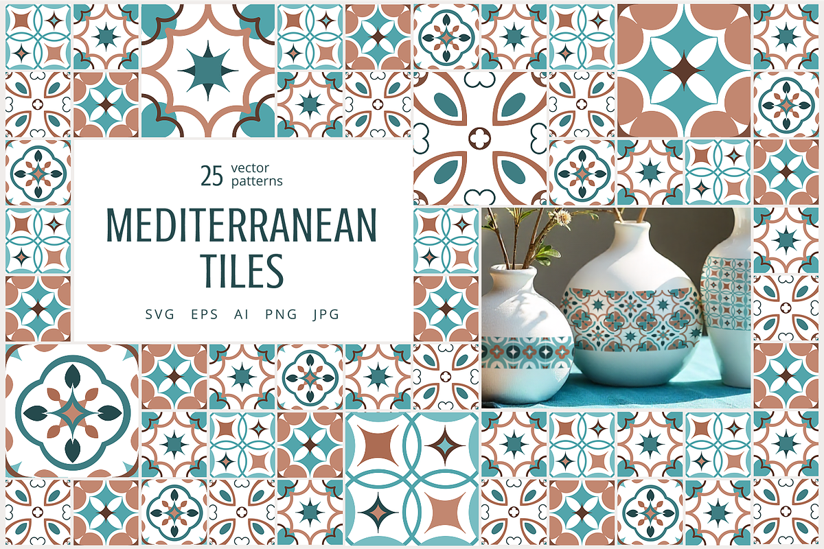 Mediterranean tiles vector patterns, a Pattern Graphic by Katerina.Sea.Digital (Photo 1 of 7)