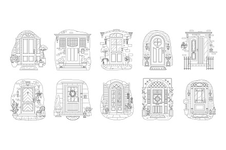 House doors vector set, vintage