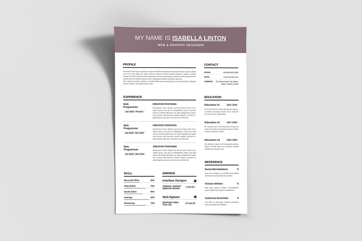 Modern Resume Template CV Design, a Resume Template by PixelStudio (Photo 3 of 5)