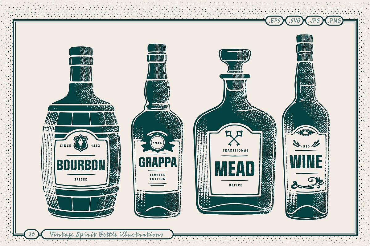 Vintage Spirit Bottle Illustrations, a Food Illustration by TheFoodAtlas (Photo 4 of 9)