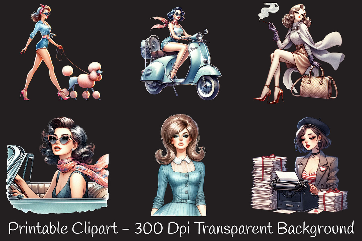 Trendy Vintage Girl Clipart, an Illustration by RobertsArt (Photo 5 of 7)