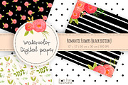 Romantic flowers digital paper black, a Pattern Graphic by Autumn Breeze (Thumbnail 2 of 3)