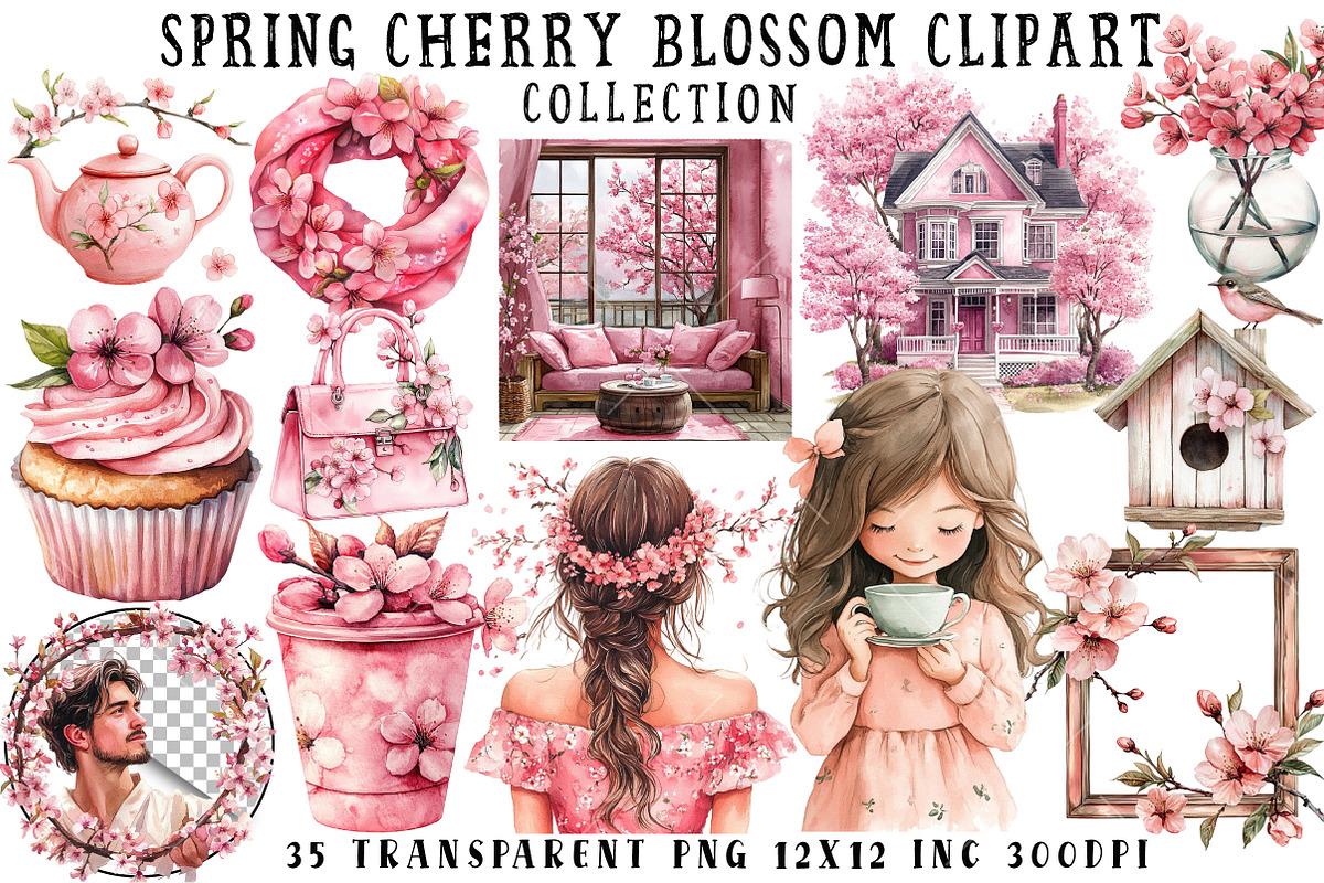 Spring Cherry Blossom Clipart, an Illustration by OK Design (Photo 1 of 6)