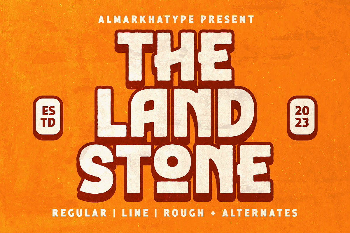 The Landstone – Ultimate Retro Font, a Sans Serif Font by Almarkhatype (Photo 1 of 13)