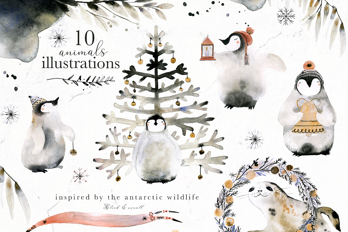 Vague Christmas Watercolor & Ink Set, an Animal Illustration by Bibela (Photo 3 of 14)