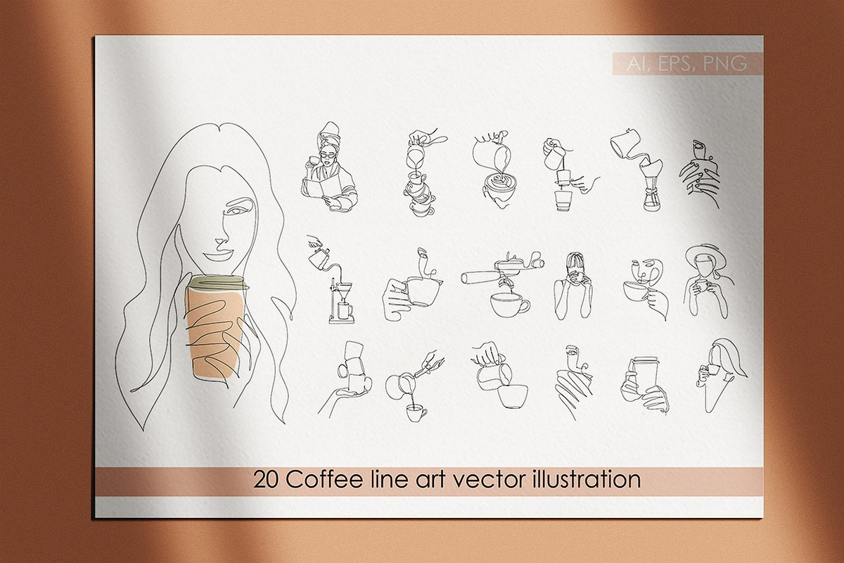 23 Coffee line art vector set, a Food Illustration by velychko.ua (Photo 2 of 3)