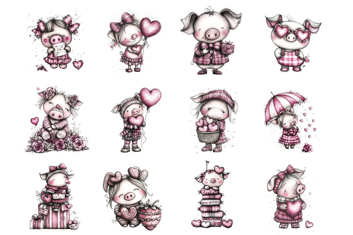 Whimsical Valentine Pig, an Illustration by Design Market (Photo 3 of 3)