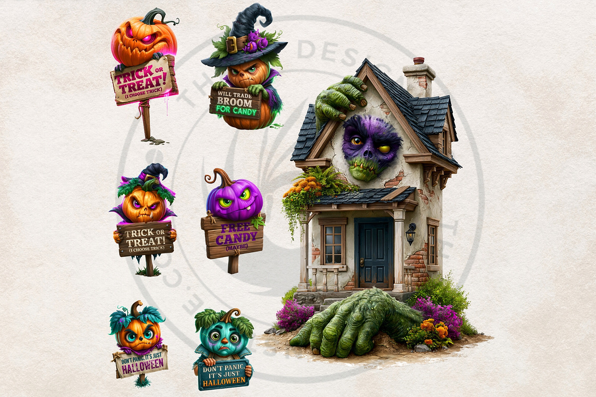 Funny Halloween Clipart PNG Set, a Seasonal Illustration by ThatsDesignArt (Photo 16 of 16)