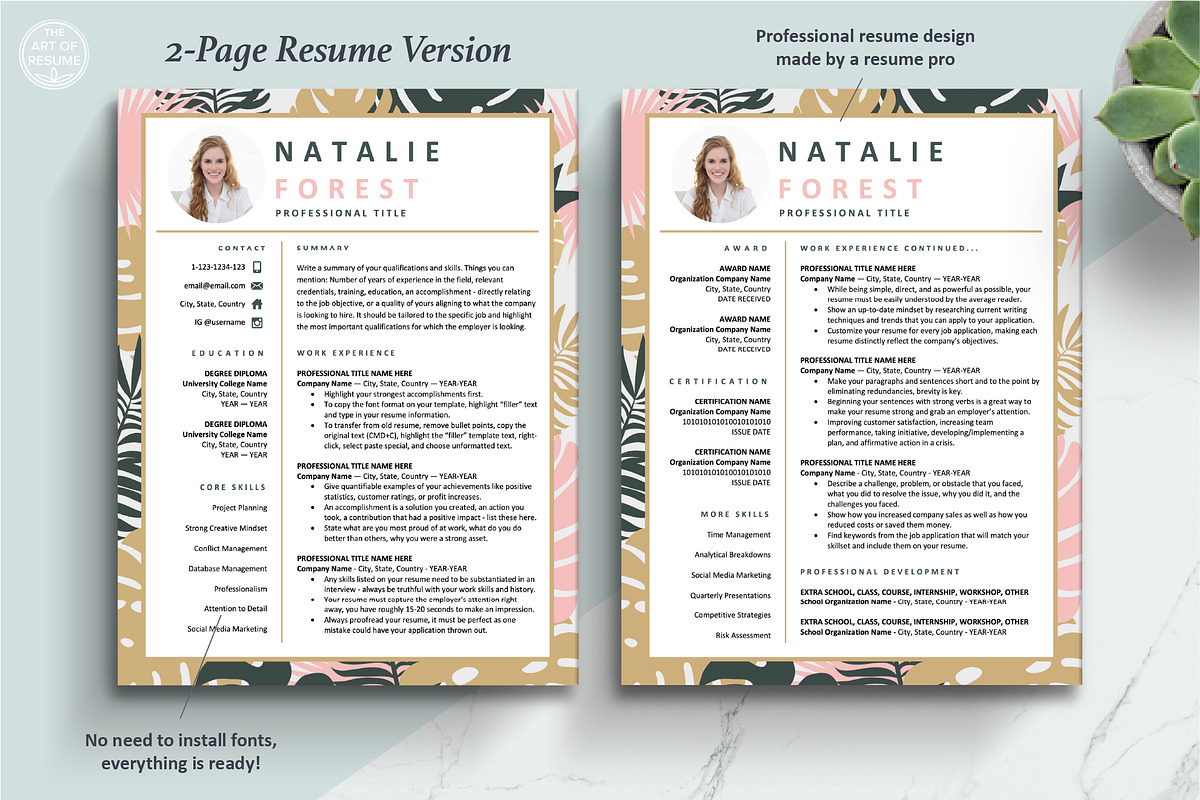 Creative Resume Template, Pretty CV, a Resume Template by The Art of Resume (Photo 4 of 8)