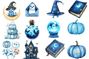Blue Halloween Clipart, an Illustration by Watercolor design (Thumbnail 2 of 5)