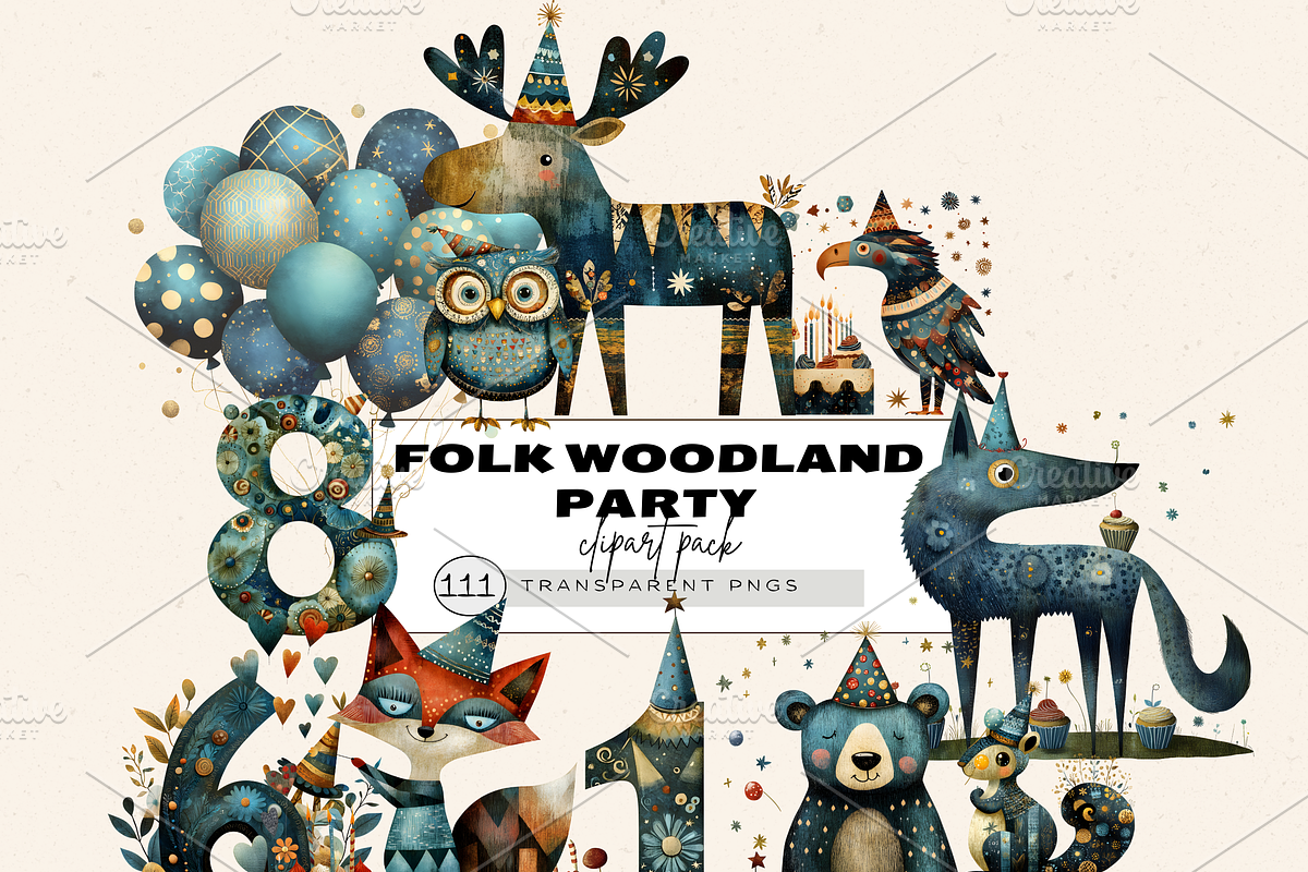 FOLK WOODLAND PARTY CLIPART, an Animal Illustration by Daring Digies (Photo 1 of 9)