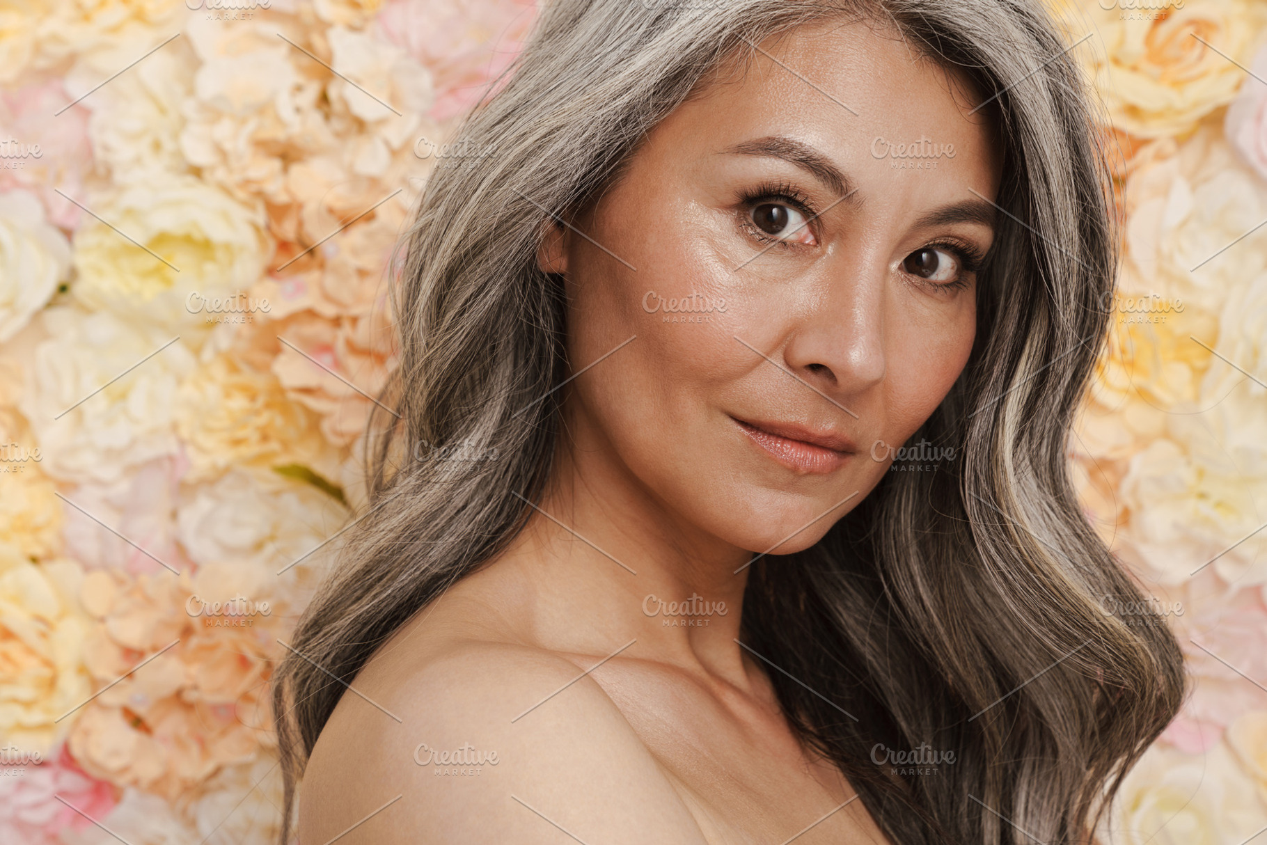Smiling mature topless woman standing posing, a Person Photo by Dean Drobot