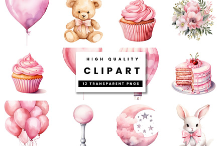 Watercolor Pink Nursery Clipart