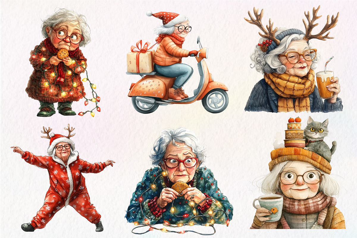 Funny Old Lady Christmas clipart, an Illustration by Dream Creation (Photo 4 of 5)