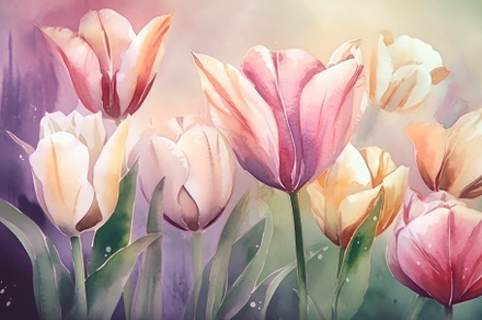 Beautiful floral set with watercolor spring tulip flowers. Spring concept. Gene, a Photo by José Manuel Gelpi