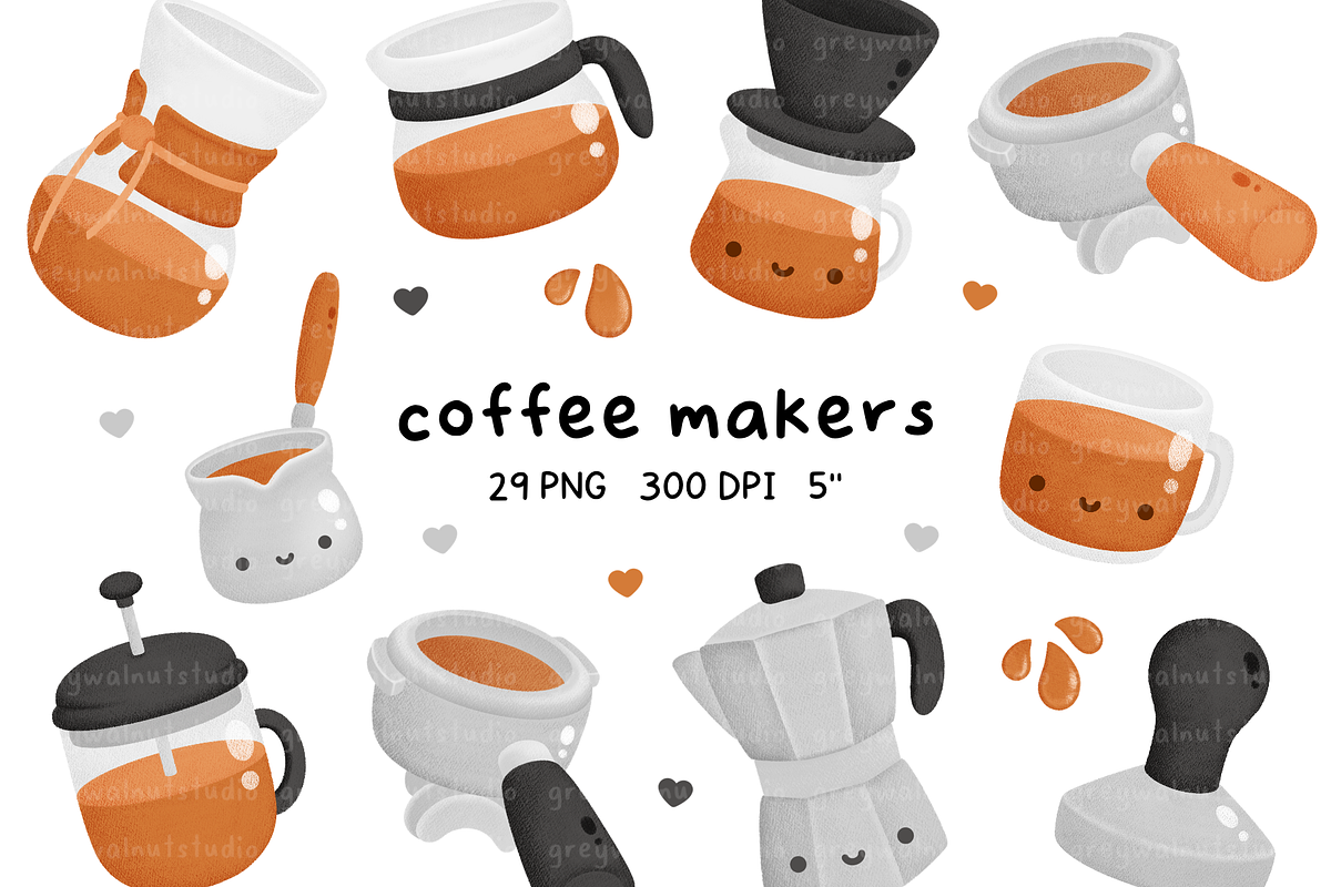 Coffee Makers Clipart, an Illustration by greywalnutstudio