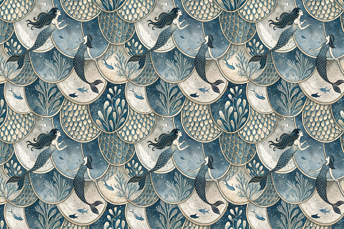Seamless Pattern Set Marine Fantasy, a Pattern Graphic by Designs by Helen Trupak (Photo 2 of 8)