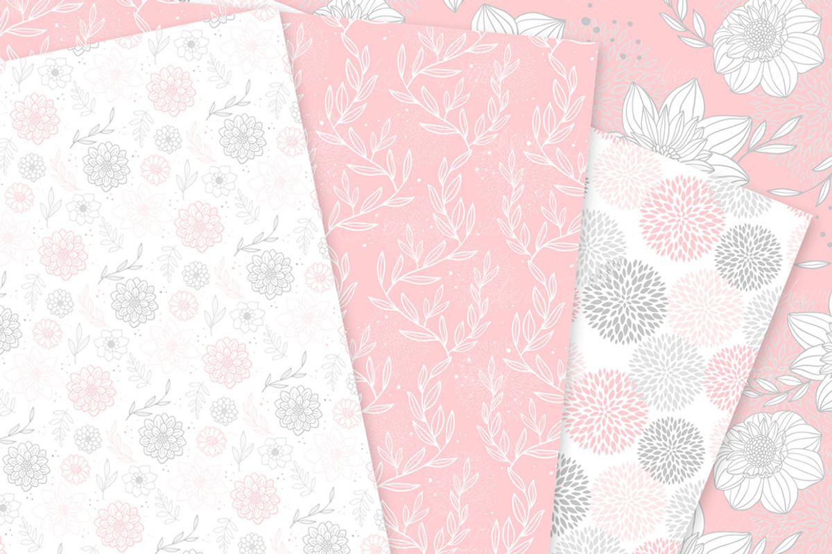 Pink and Gray Floral Vector Patterns, a Pattern Graphic by Avenie Digital