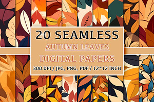 20 Seamless Autumn Leaves Patterns, a Pattern Graphic by Nordic Design