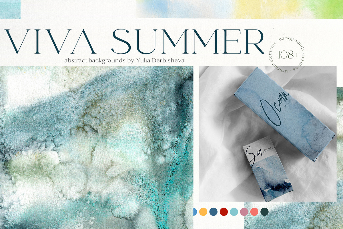 Ocean watercolor summer background, a Texture Graphic by Yuliya Derbisheva (Photo 1 of 18)