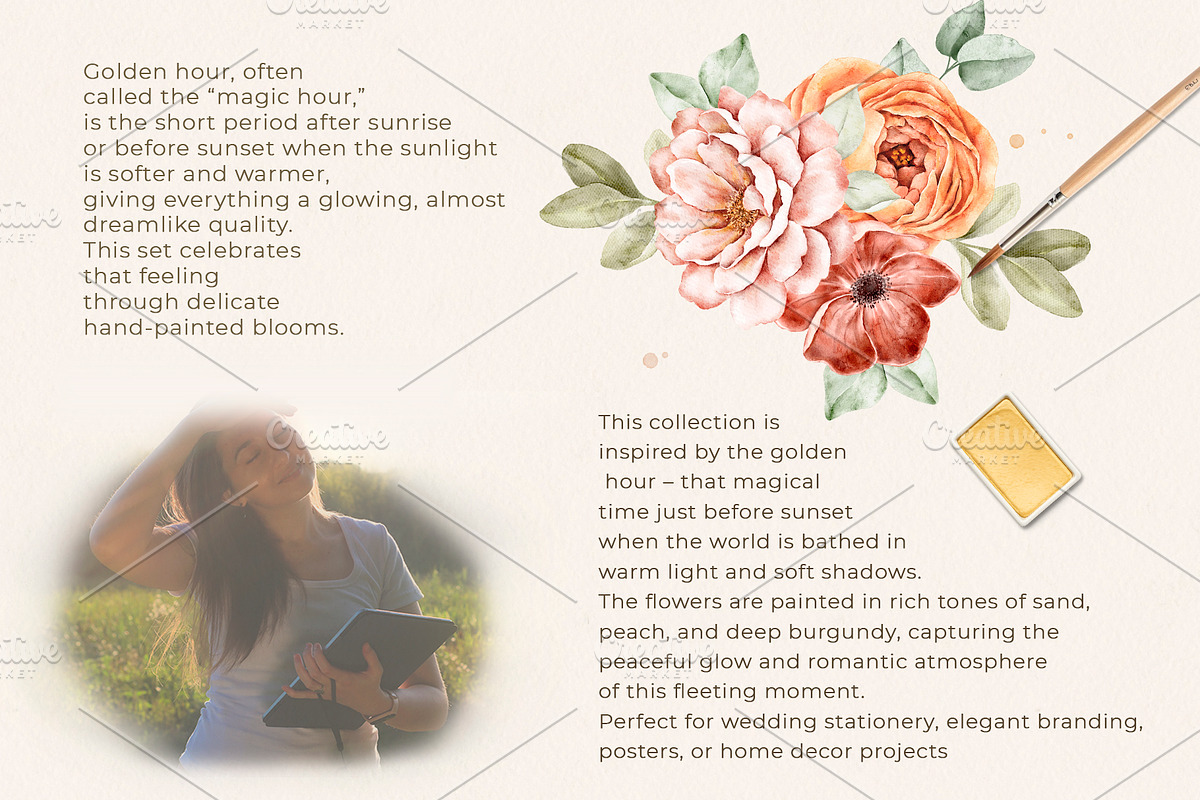 Floral Watercolor set Golden Hour, a Decorative Illustration by Eves_Aquadreams (Photo 2 of 14)