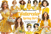 Watercolor Spring Girl Clipart, an Illustration by DreamArtGraphic (Thumbnail 1 of 4)