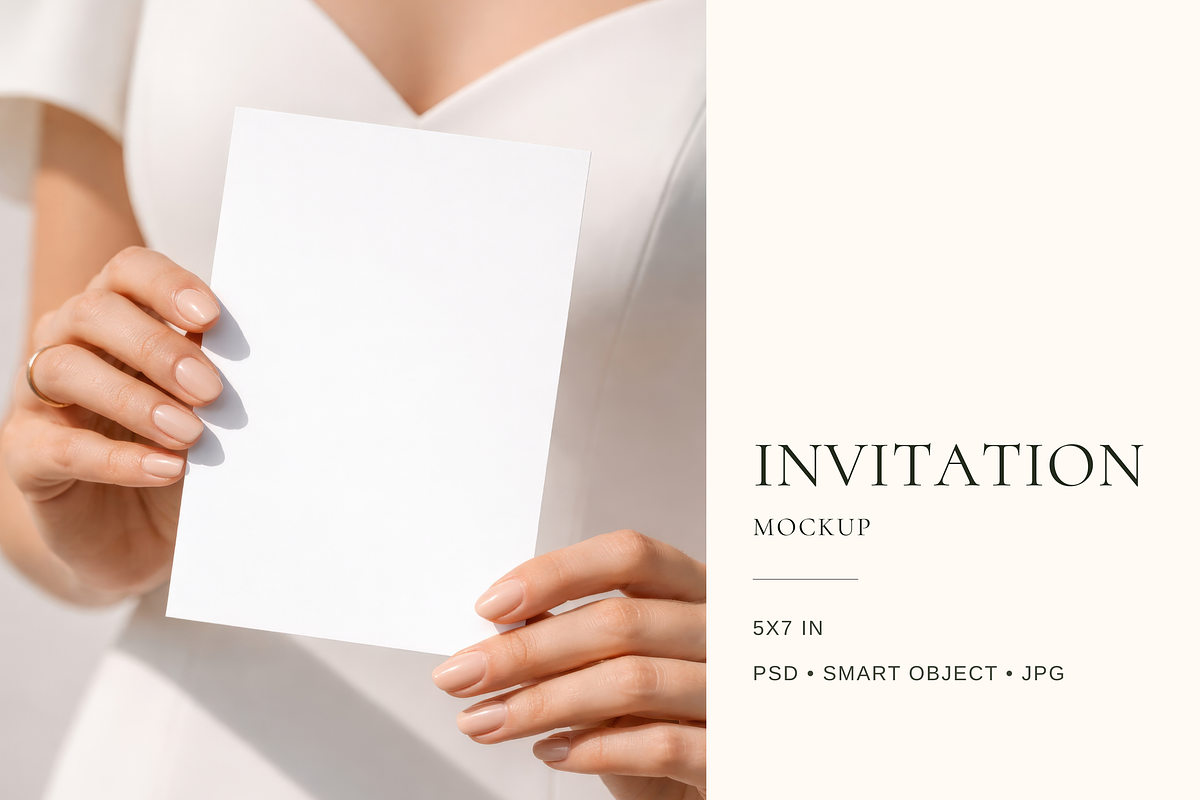 Wedding Invitation Mockup in Hands, an Advertising Mockup by Serenefeeling (Photo 1 of 7)